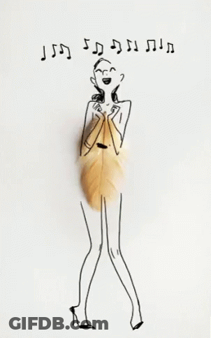 Woman In Feathered Dress With Music Notes GIF