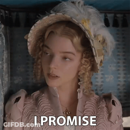 Woman In Feathered Hat And Pink Jacket Saying I Promise GIF