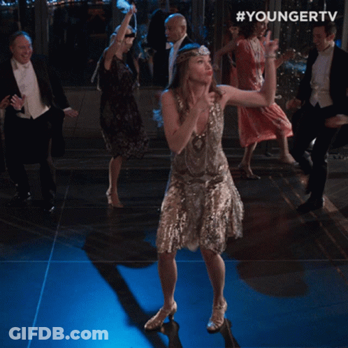 Woman In Flapper Dress Dancing On Blue Tiled Floor #Youngertv GIF