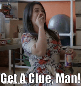 Woman In Floral Dress Holding Water Bottle Get A Clue Man GIF