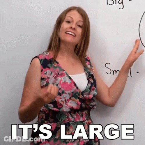Woman In Floral Dress Saying Large GIF