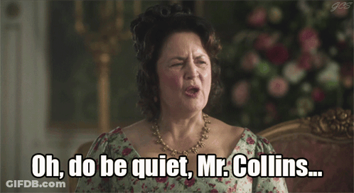Woman In Floral Dress Says Oh Do Be Quiet Mr Collins GIF