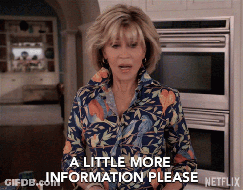 Woman In Floral Shirt Asking For More Information GIF