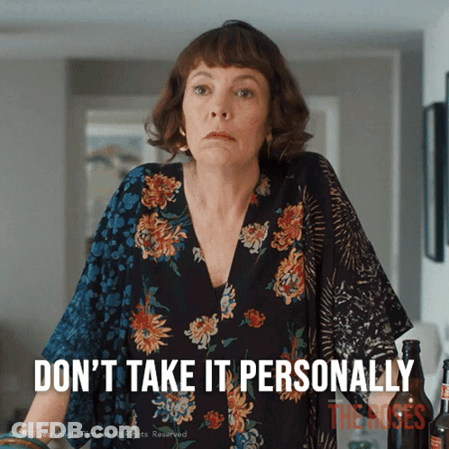 Woman In Floral Shirt Saying Don't Take It Personally GIF