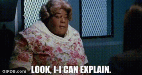 Woman In Floral Shirt Saying Look I Can Explain GIF