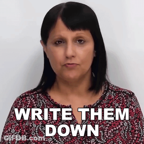 Woman In Floral Shirt Saying Write Them Down GIF