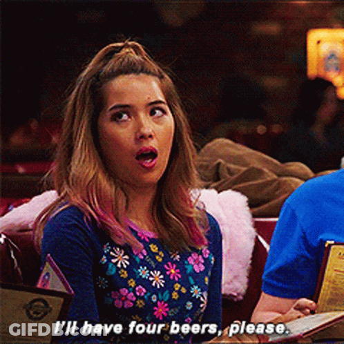 Woman In Floral Shirt Says I'll Have Four Beers Please GIF