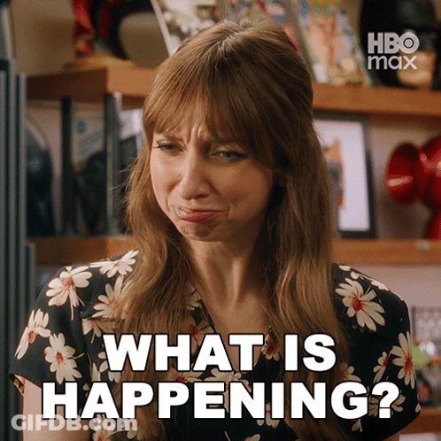 Woman In Floral Shirt Says What Is Happening GIF