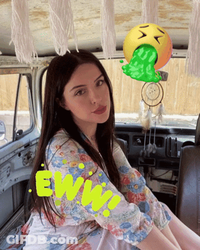 Woman In Floral Shirt Sitting In Car Saying Eww GIF