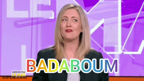 Woman In Front Of Badaboum Screen GIF
