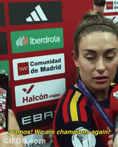 Woman In Front Of Banner Comunidad De Madrid GIF