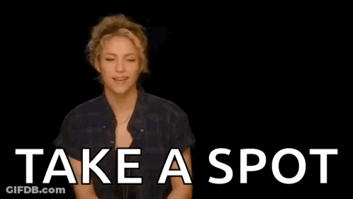 Woman In Front Of Black Background With Text Come On Guys Take A Spot GIF