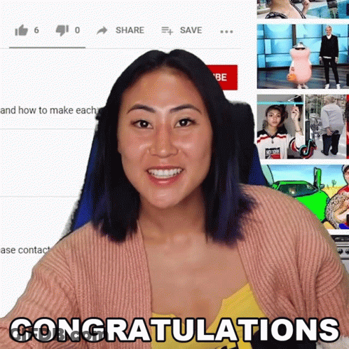 Woman In Front Of Congratulations Screen GIF