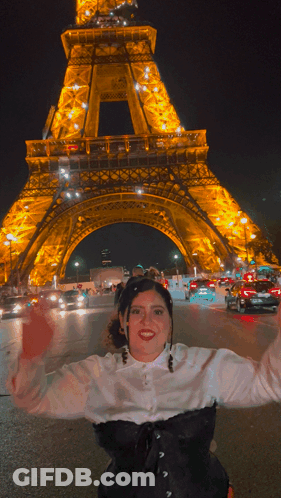 Woman In Front Of Eiffel Tower At Night GIF