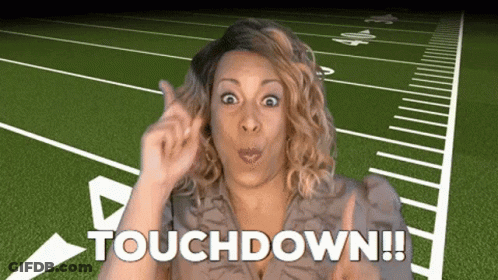 Woman In Front Of Football Field Saying Touchdown GIF