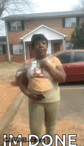 Woman In Front Of House Saying I'm Done GIF