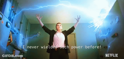 Woman In Front Of Lightning Bolt Saying I Never Wield Such Power Before GIF
