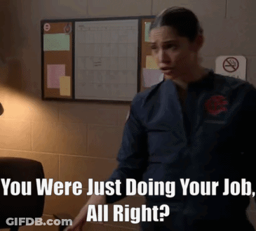 Woman In Front Of No Smoking Sign Says You Were Just Doing Your Job All Right GIF