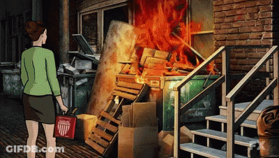 Woman In Front Of Pile Of Garbage With United States Of America Bag GIF