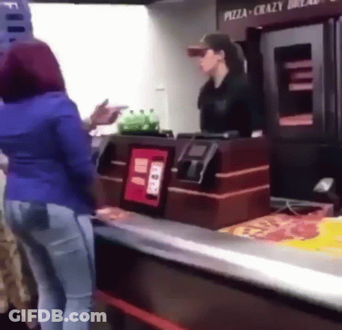 Woman In Front Of Pizza Crazy Sign GIF