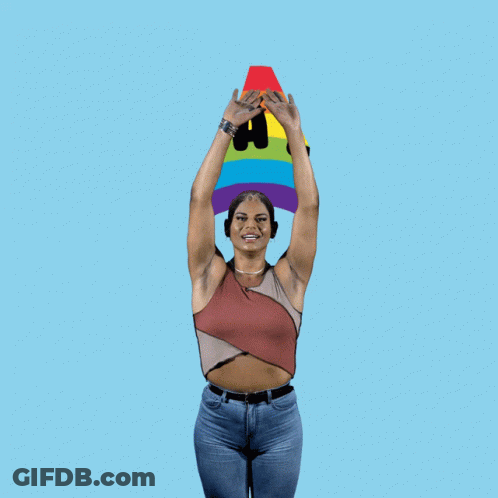 Woman In Front Of Rainbow Saying Equality GIF