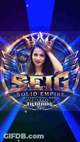 Woman In Front Of Seig Solid Empire International Group Lightning Logo GIF