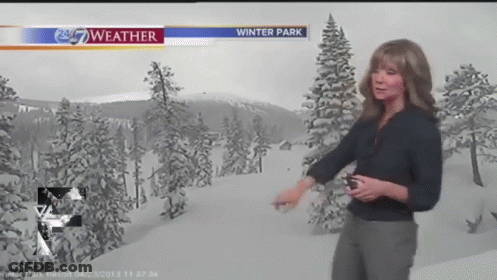 Woman In Front Of Snowy Landscape On Weather Channel GIF