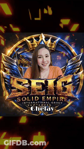Woman In Front Of Solid Empire International Group Logo GIF