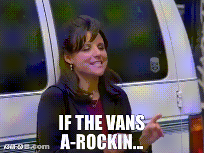 Woman In Front Of Van Saying If The Vans A-Rockin GIF