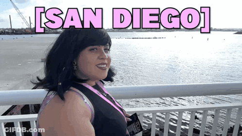 Woman In Front Of Water Saying San Diego GIF