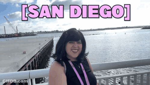 Woman In Front Of Water With San Diego Above GIF