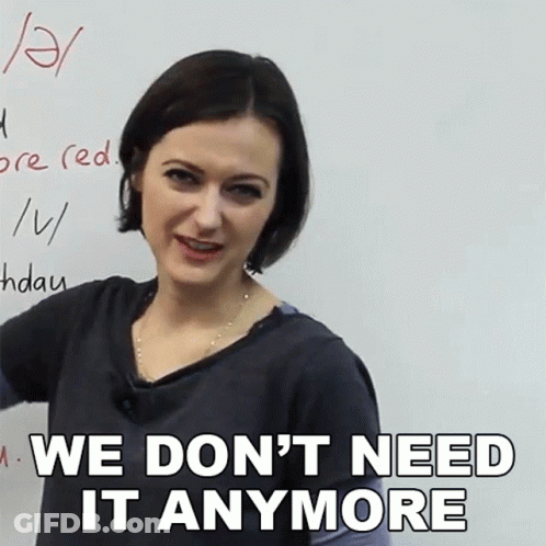 Woman In Front Of Whiteboard Saying We Don't Need It Anymore GIF
