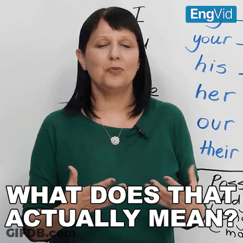 Woman In Front Of Whiteboard Saying What Does That Actually Mean GIF