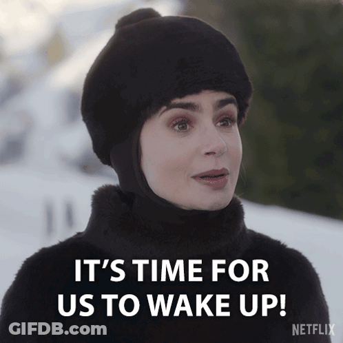 Woman In Fur Coat And Black Hat Says Wake Up GIF