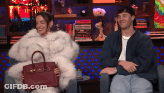 Woman In Fur Coat Holding Red Handbag Beside Man GIF
