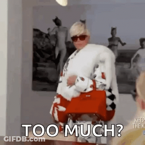 Woman In Fur Coat Holding Red Purse Too Much GIF