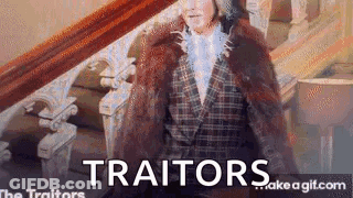 Woman In Fur Coat On Stairs Saying Traitors GIF