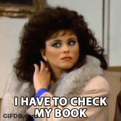 Woman In Fur Coat Says I Have To Check My Book GIF