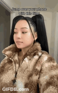 Woman In Fur Coat With Phone Filter GIF