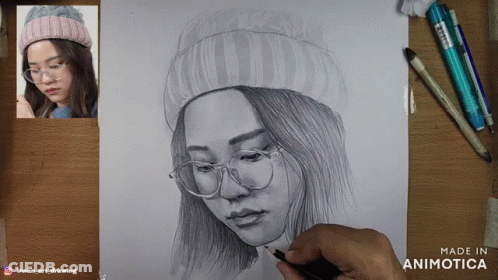 Woman In Glasses And Beanie Drawing GIF