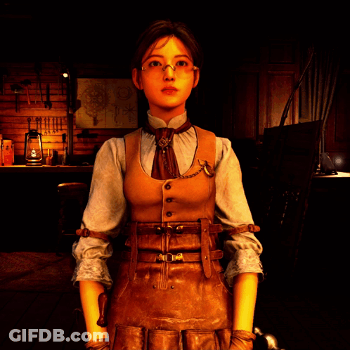 Woman In Glasses And Brown Vest With Chain GIF