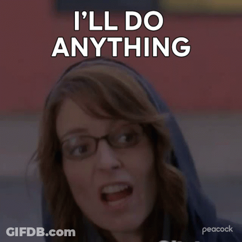 Woman In Glasses And Hoodie Saying I'll Do Anything GIF