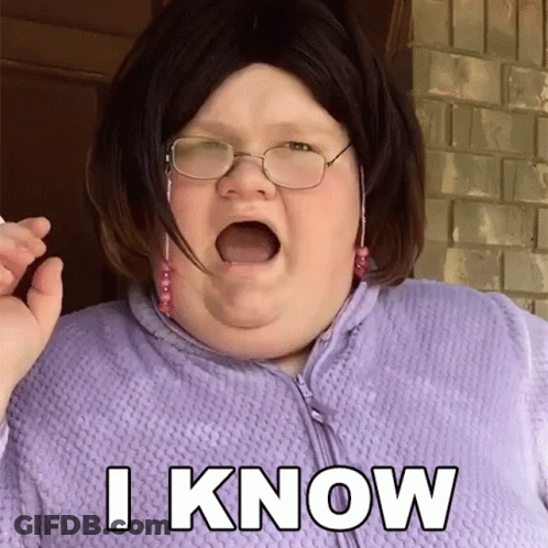 Woman In Glasses And Purple Sweater Saying I Know GIF