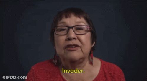 Woman In Glasses And Red Shirt Says Invader GIF