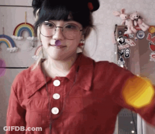 Woman In Glasses And Red Shirt With I Love You Sticker GIF