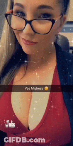 Woman In Glasses And Red Top Saying Yes Mistress Juke GIF