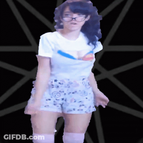 Woman In Glasses And Shorts In Front Of Black Star GIF