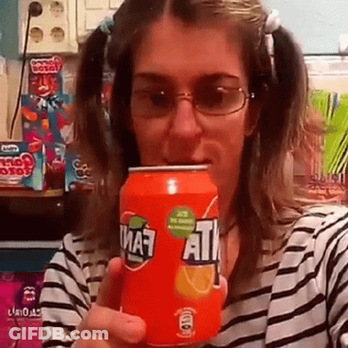 Woman In Glasses Drinking Fanta GIF