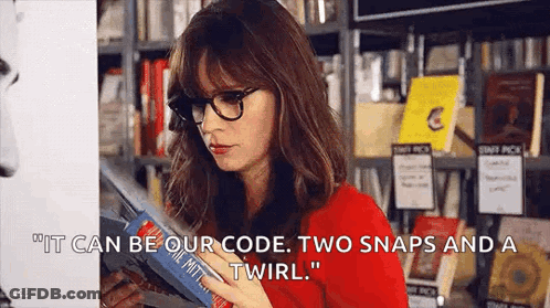 Woman In Glasses Reading Book Says It Can Be Our Code Two Snaps And A Twirl GIF