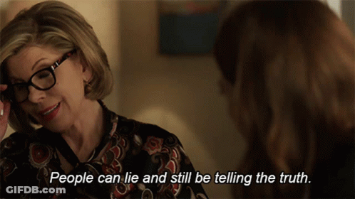 Woman In Glasses Says People Can Lie And Still Be Telling The Truth GIF